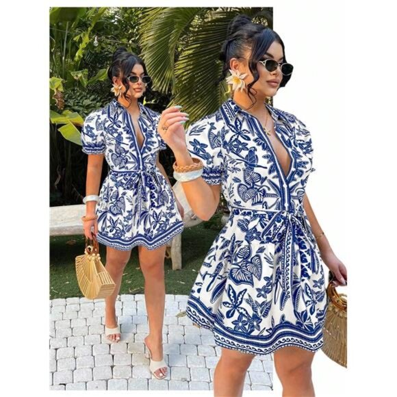 Dresses & Skirts - NEW - Vacation Casual Bohemian Tropical Print A-Line Mini Dress
